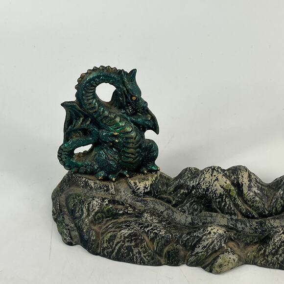 Vintage Wizard & Dragon Resin Incense Holder Signed Kim '99 14" Fantasy Decor - Picture 3 of 11